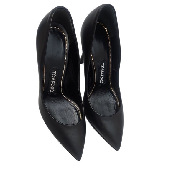 TOM FORD | Black Leather Pointed Toe Stiletto Pumps 4.5” Heels EU 37 US 7 - Picture 5 of 8